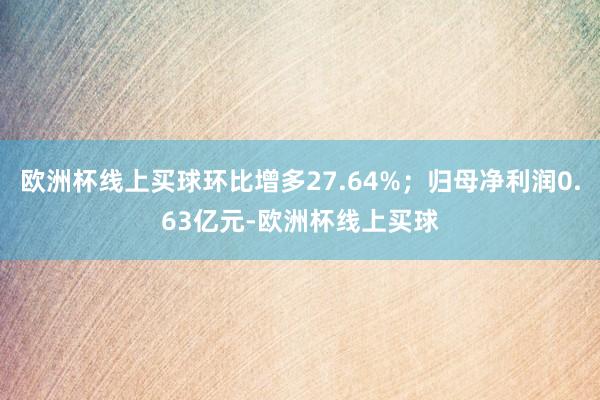 欧洲杯线上买球环比增多27.64%；归母净利润0.63亿元-欧洲杯线上买球