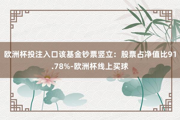 欧洲杯投注入口该基金钞票竖立：股票占净值比91.78%-欧洲杯线上买球